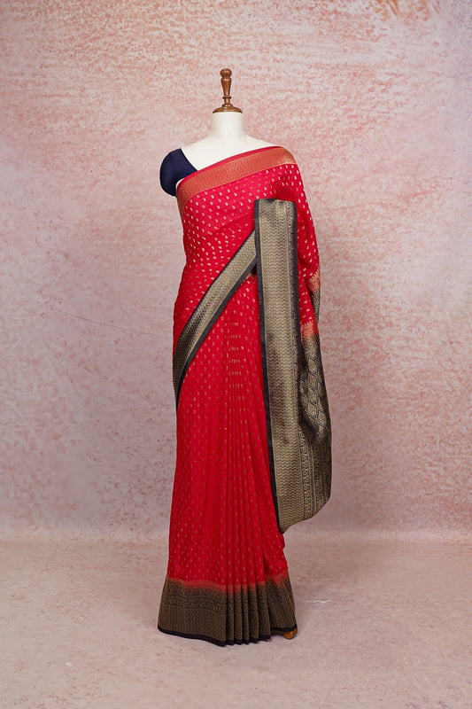 Red Semi Banarasi Saree - Seematti