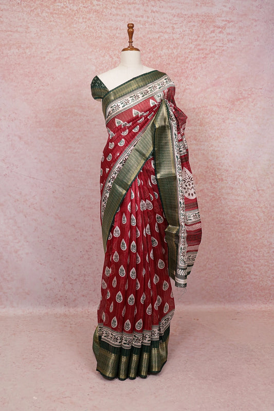 Red Semi Chiffon Saree - Seematti