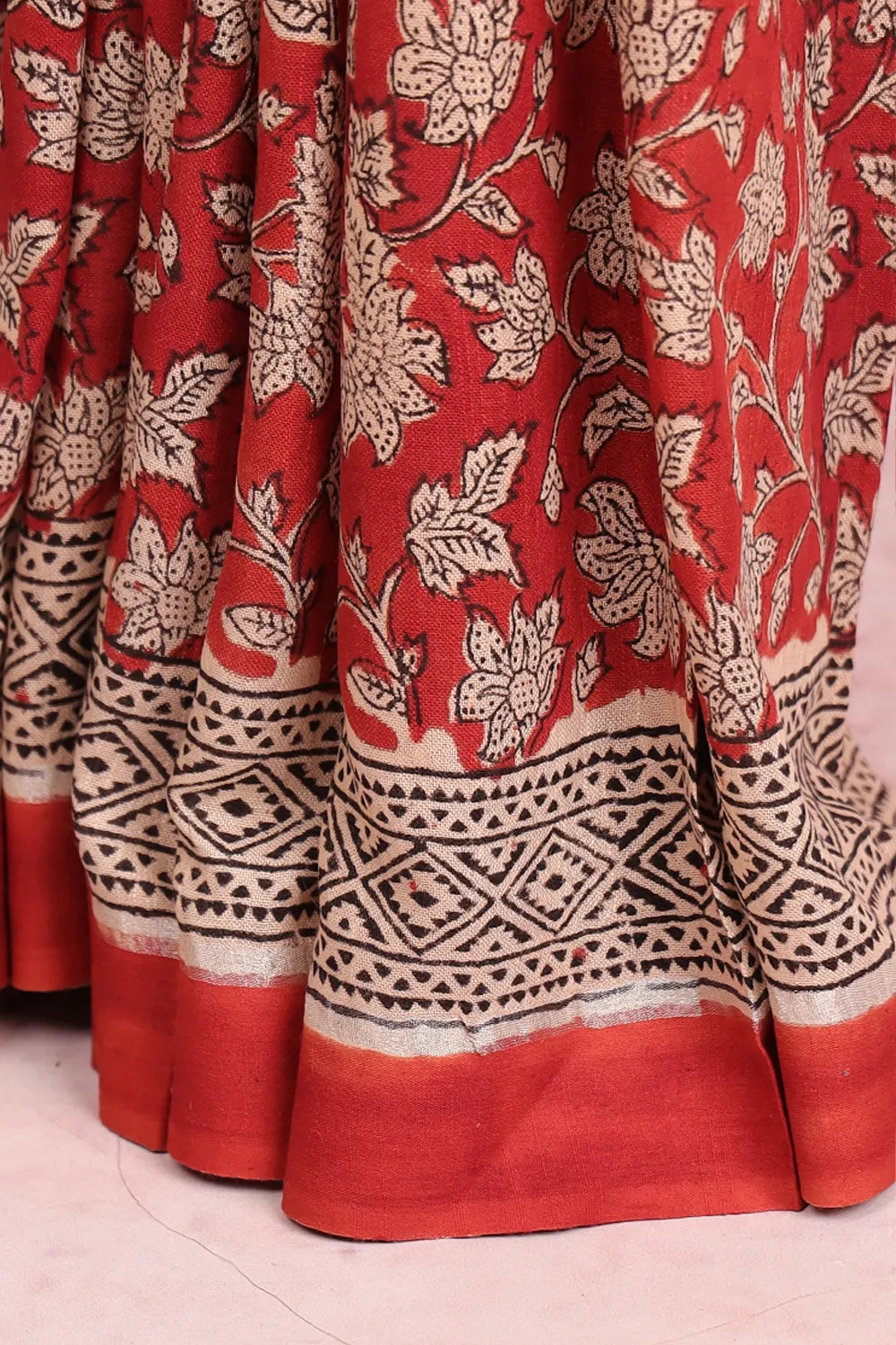 Red Semi Linen Saree