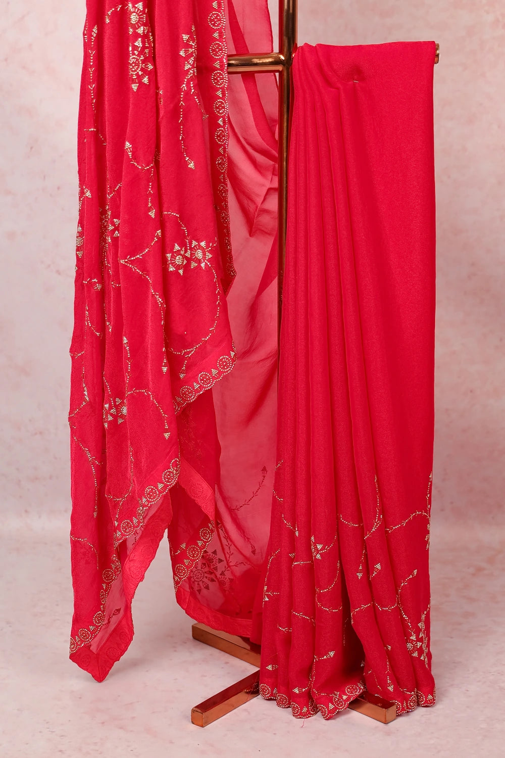 Red Semi Organza Saree Saree With Unstiched Blouse Piece - Seematti