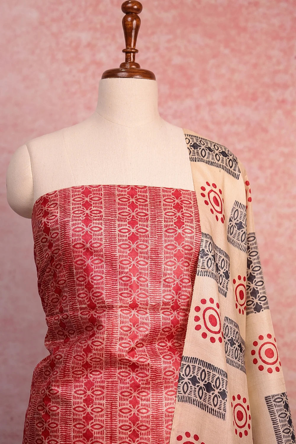 Red Silk Printed Unstitched Churidhar Material
