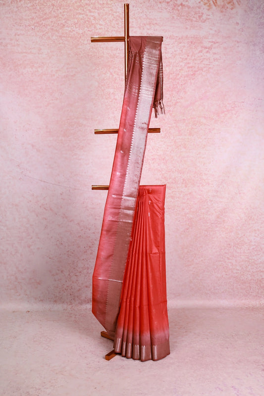 Reddish Orange Semi Tussar Saree