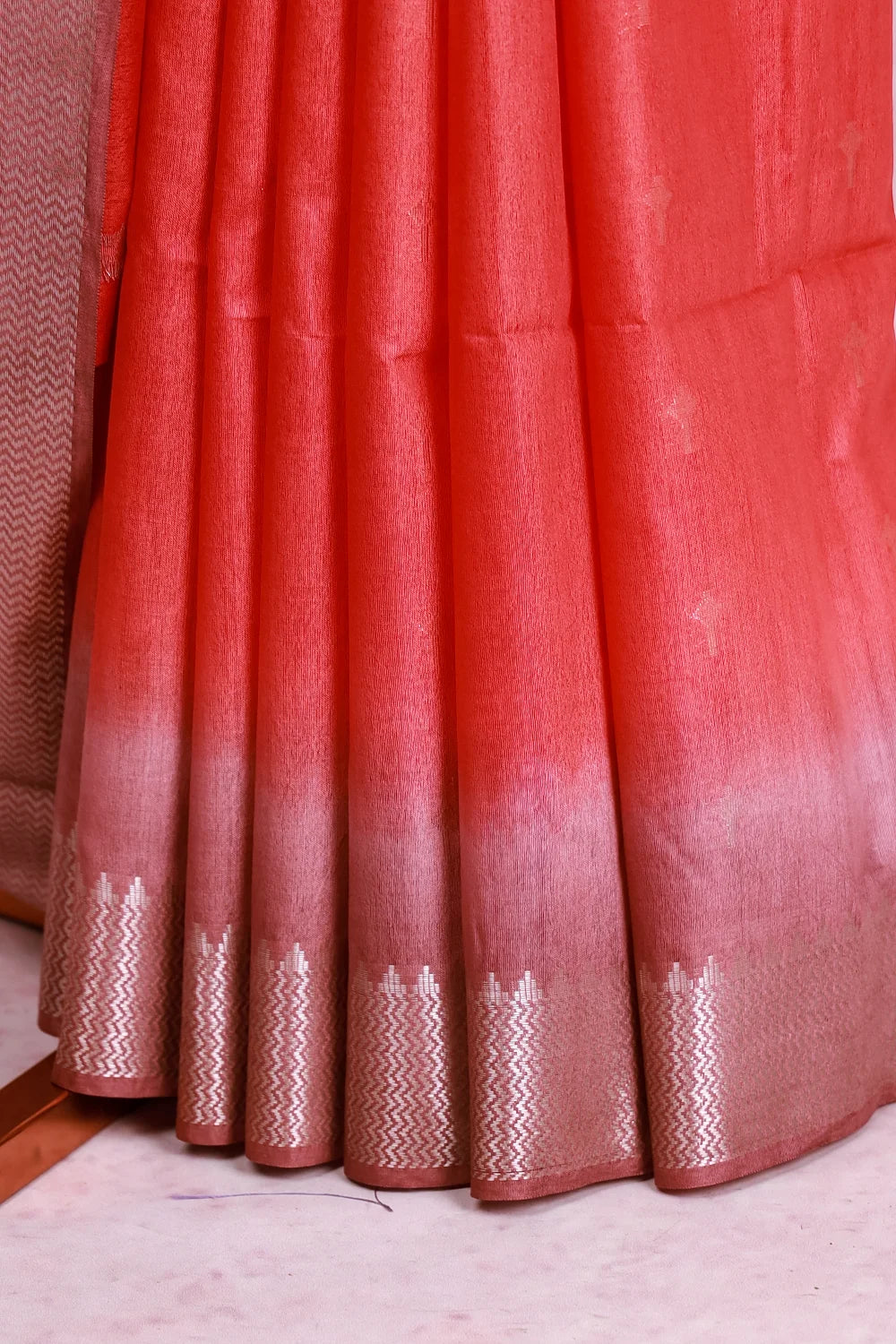 Reddish Orange Semi Tussar Saree