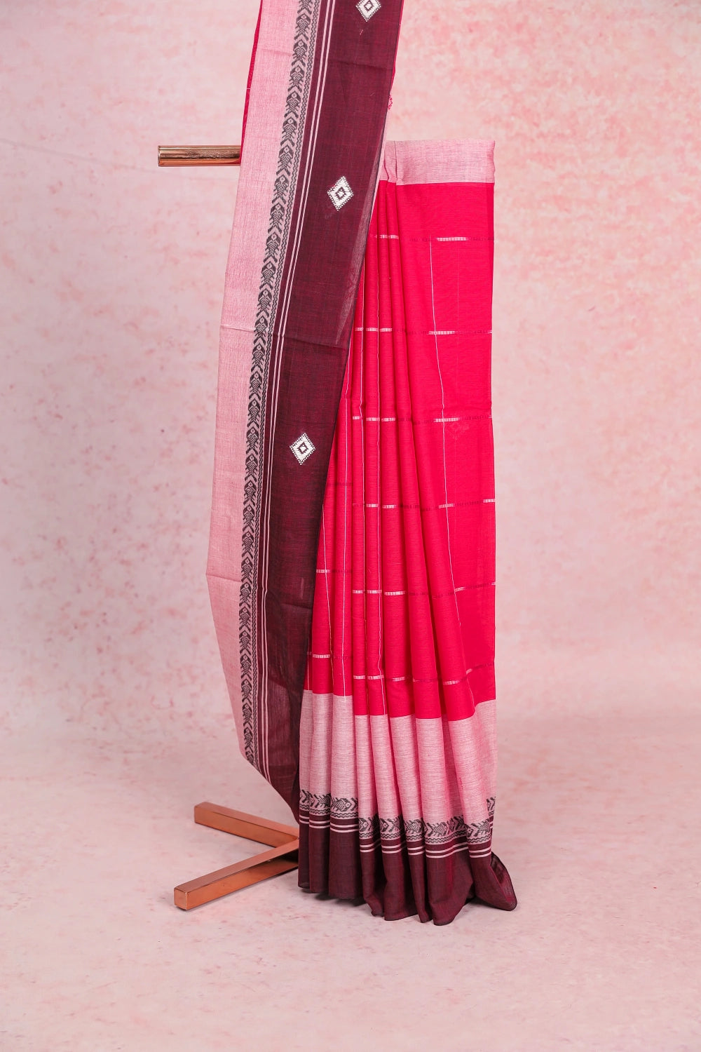 Reddish Pink Cotton Saree