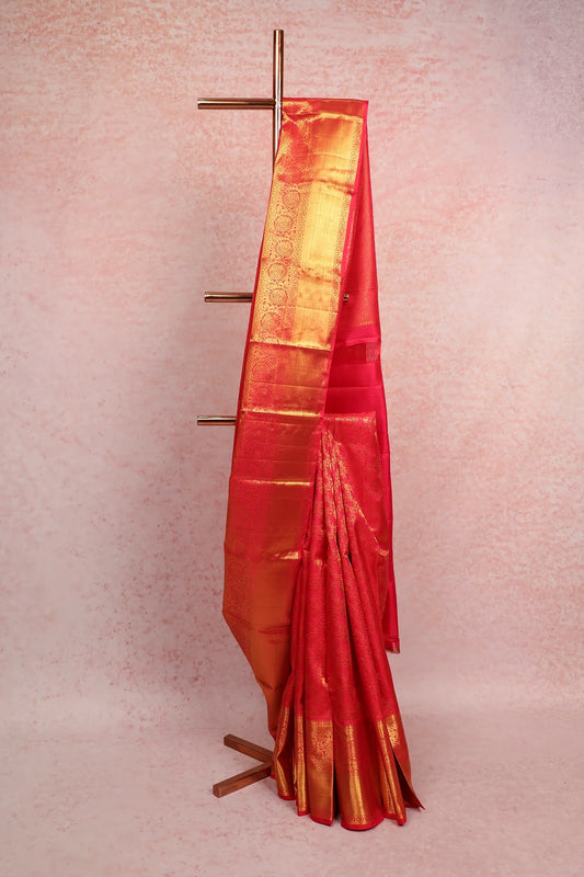 Reddish Pink Kancheepuram Silk Saree
