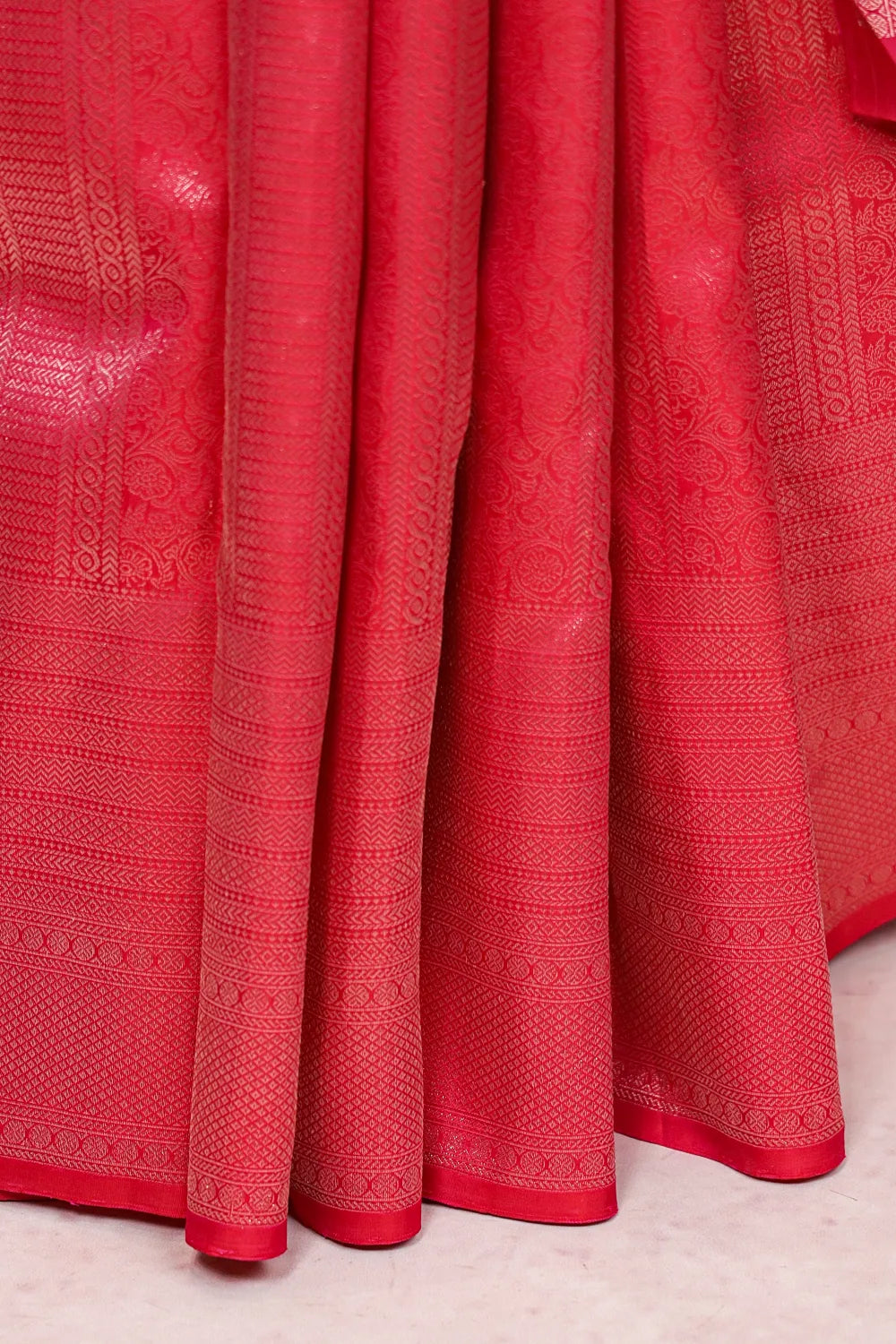 Reddish Pink Kancheepuram Silk Saree - Seematti