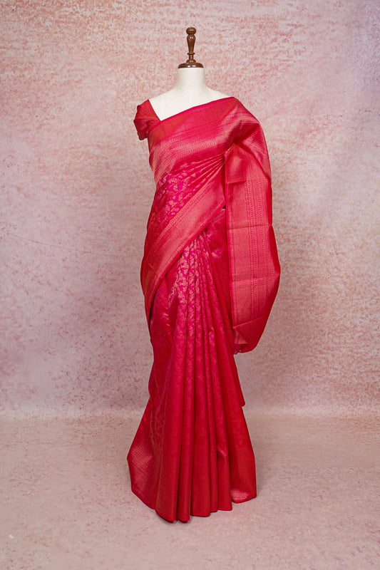 Reddish Pink Kancheepuram Silk Saree - Seematti
