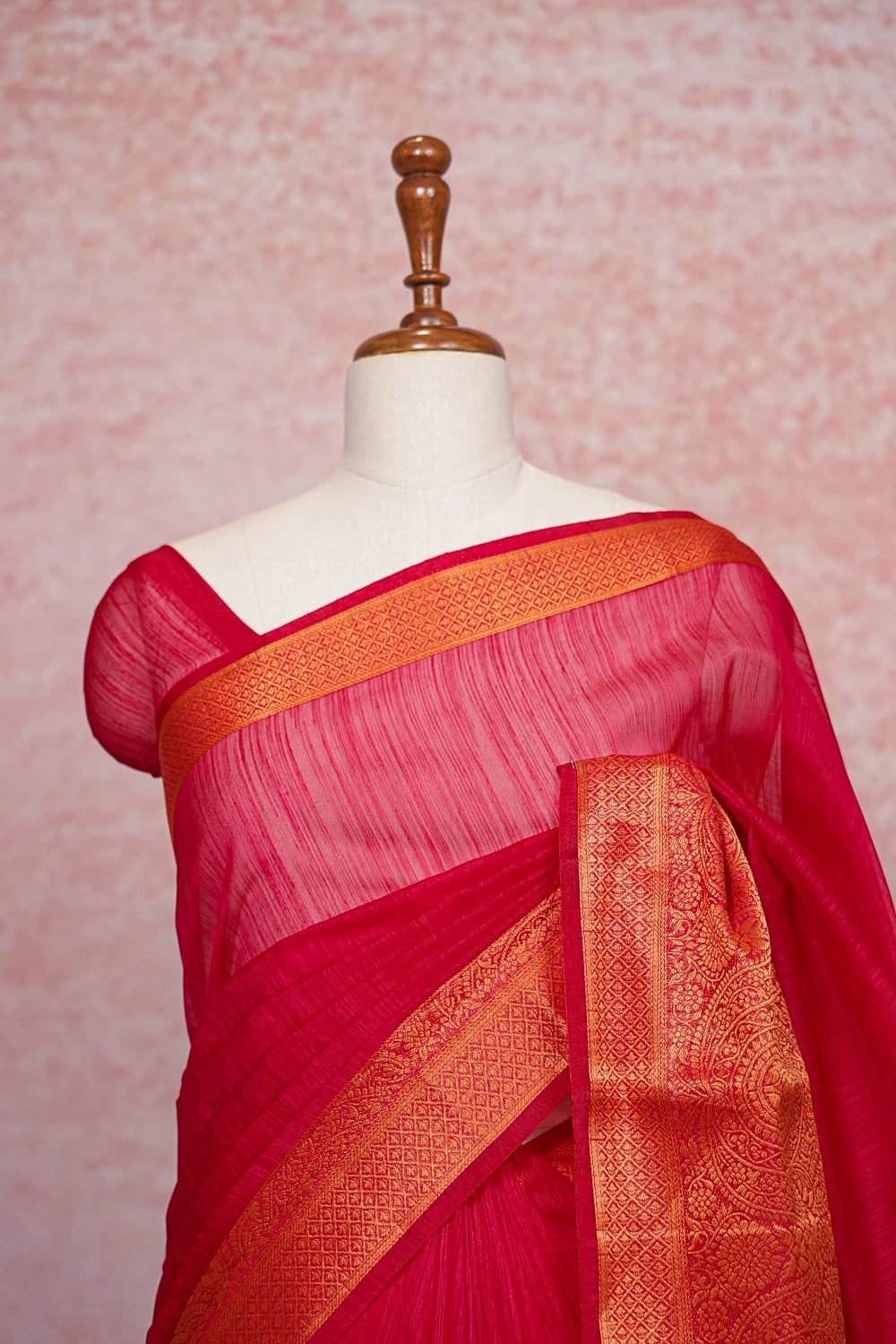 Reddish Pink Semi Linen Saree