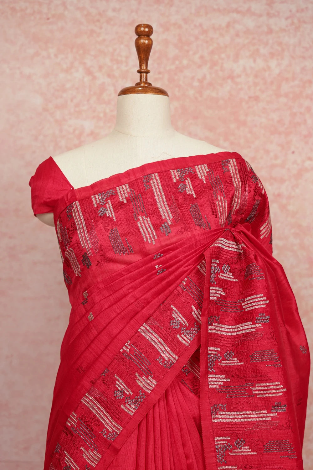 Redish Magenta Semi Tussar Saree