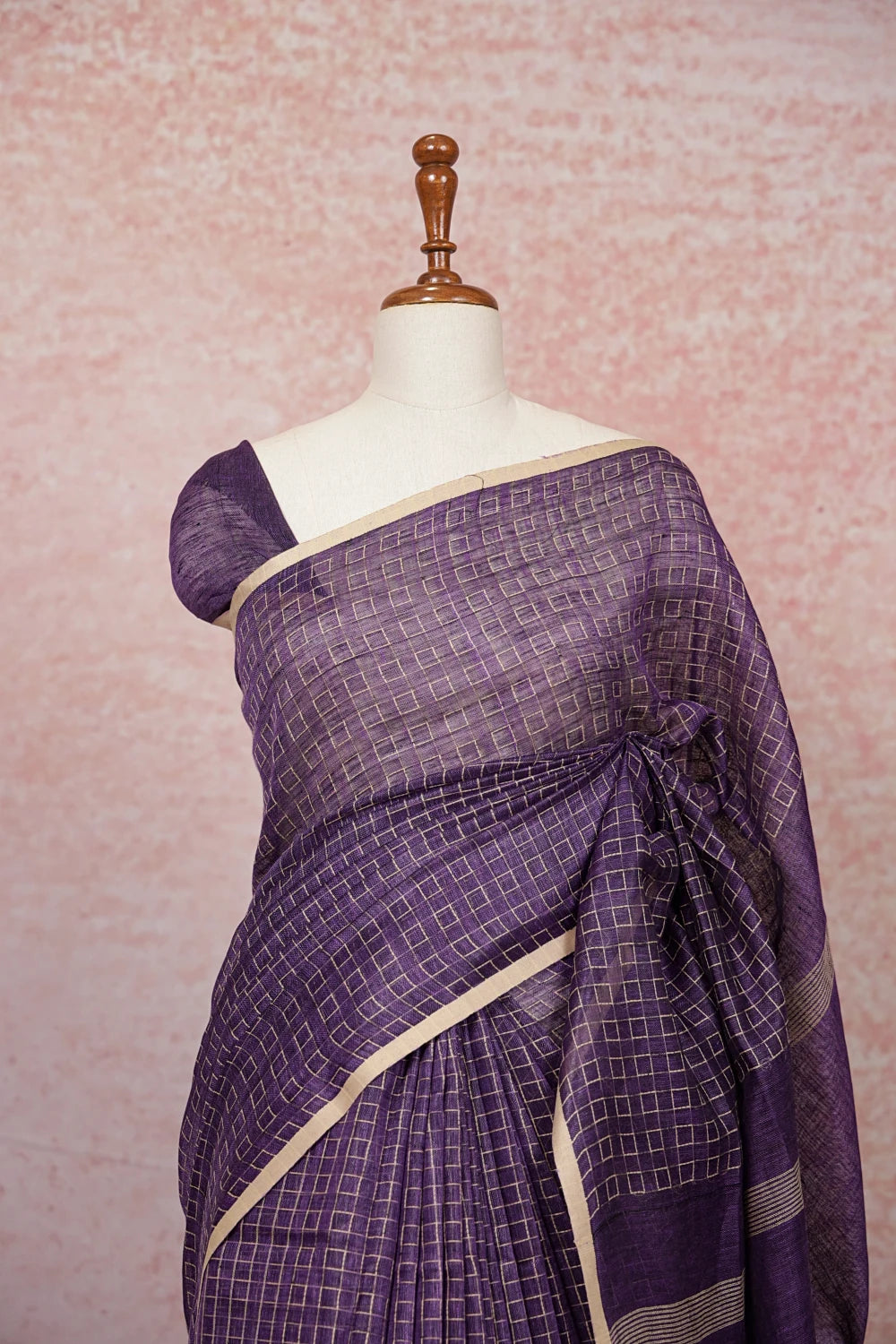 Royal Purple Semi Linen Saree - Seematti