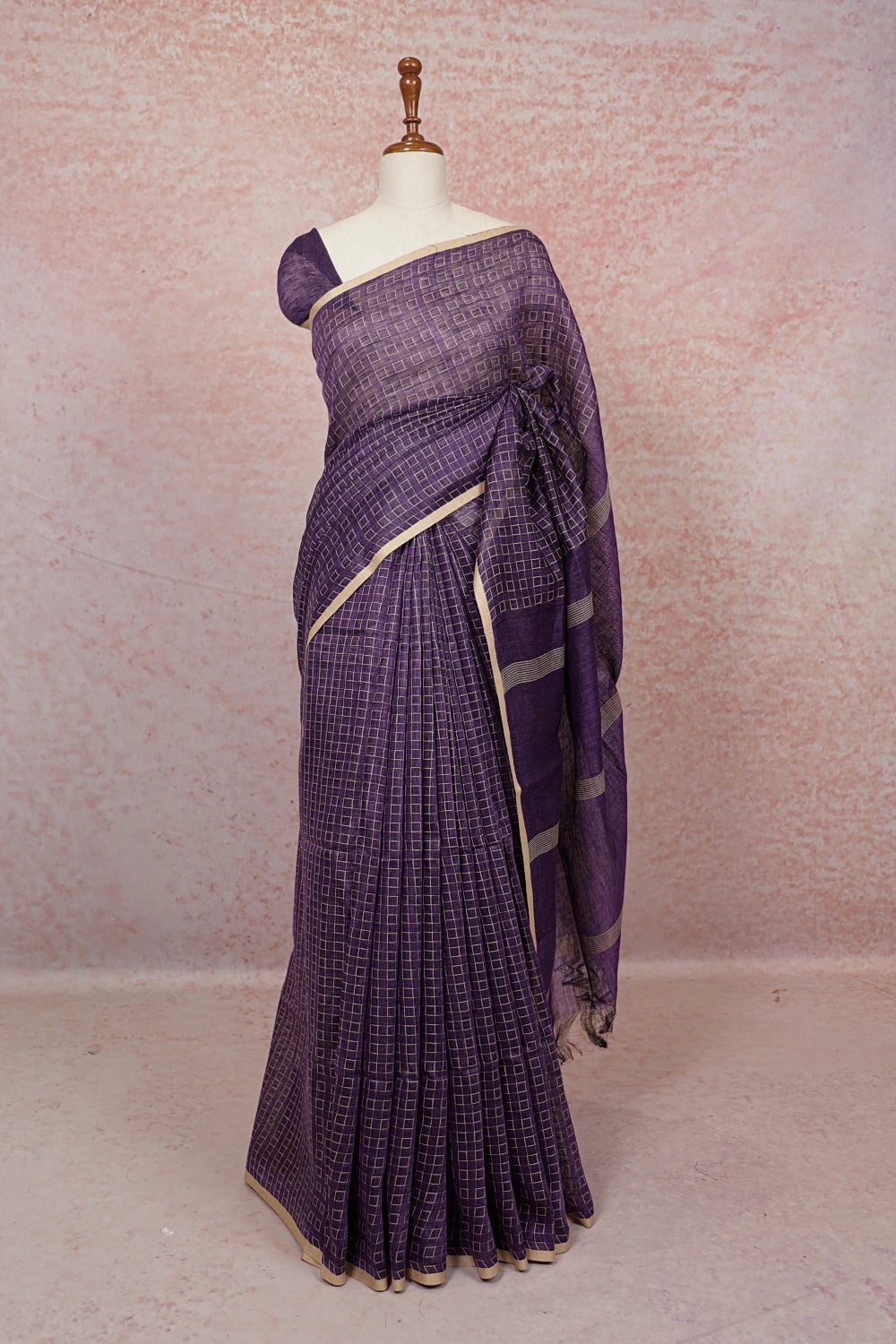 Royal Purple Semi Linen Saree - Seematti