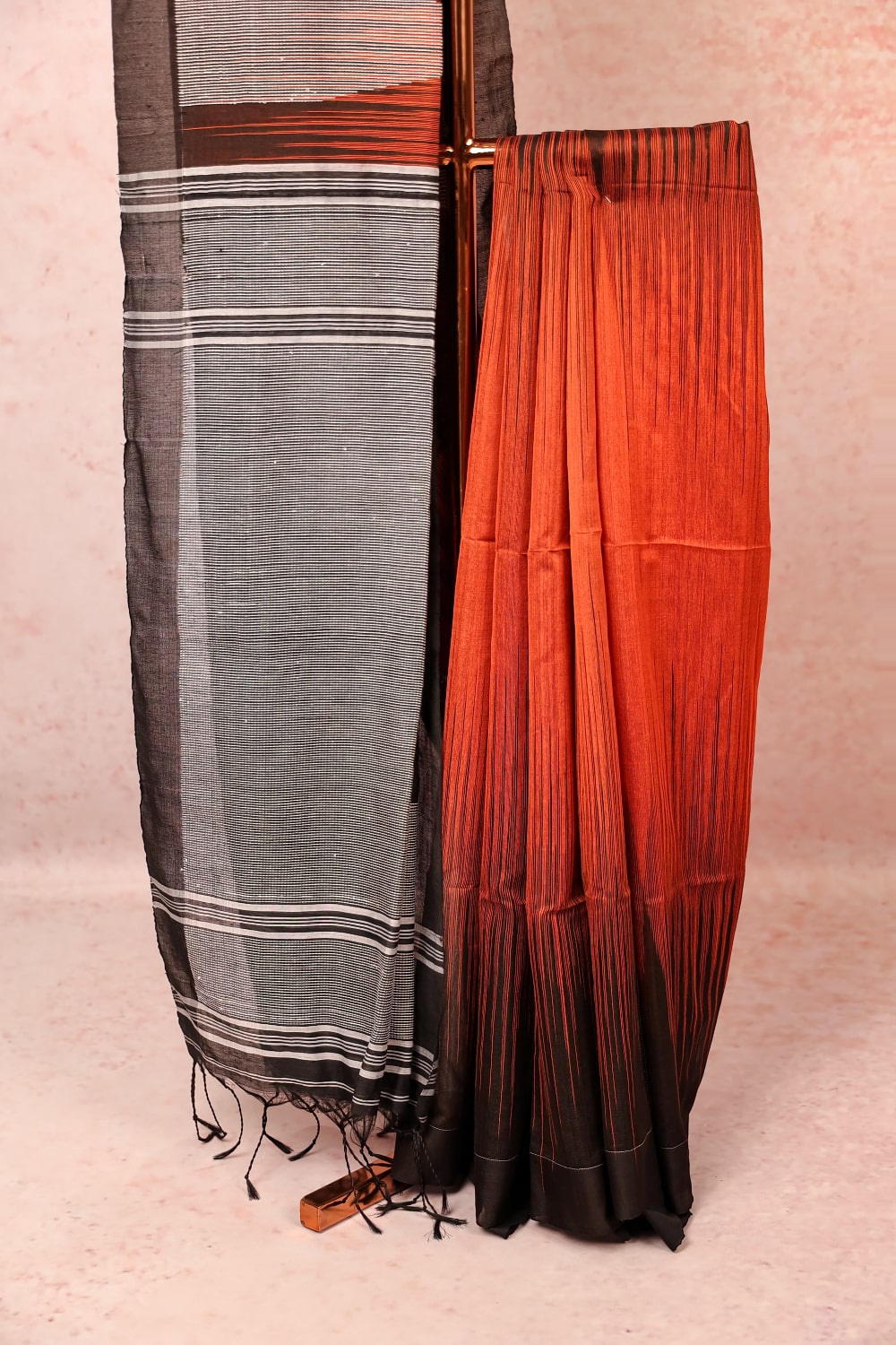 Rust Orange Jute Cotton Saree
