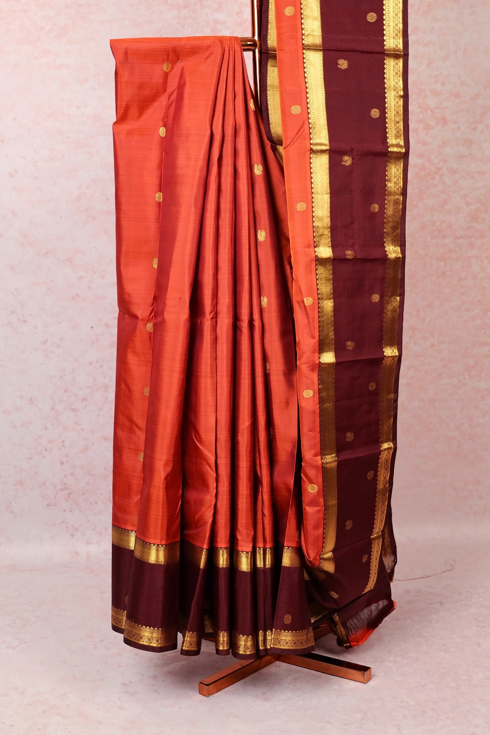 Rust Orange Kancheepuram Silk Saree