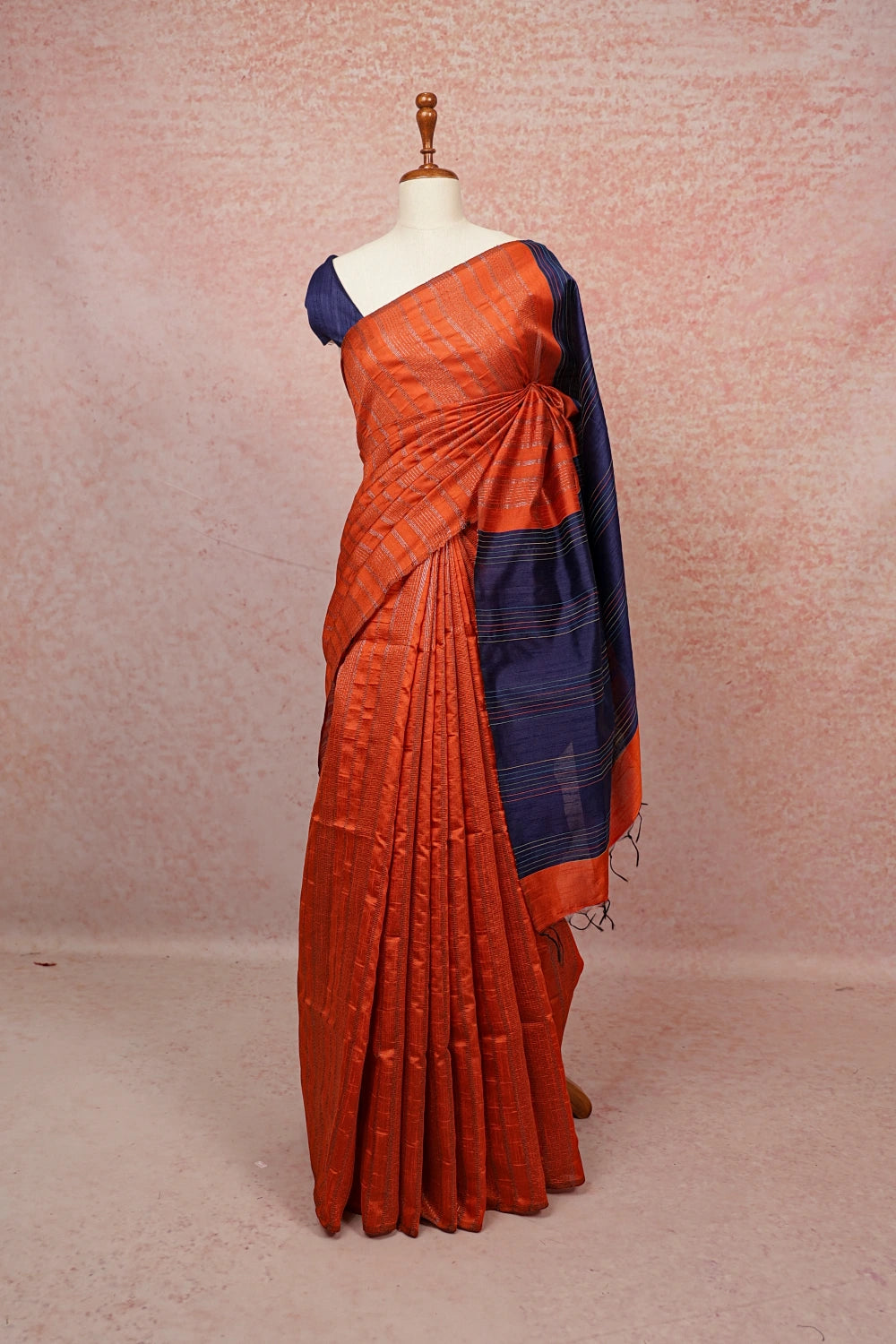 Rust Orange Semi Jute Saree - Seematti