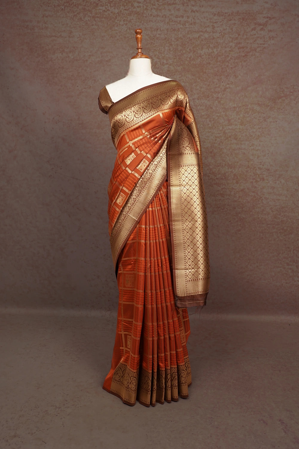 Rust Orange Semi Silk Saree - Seematti