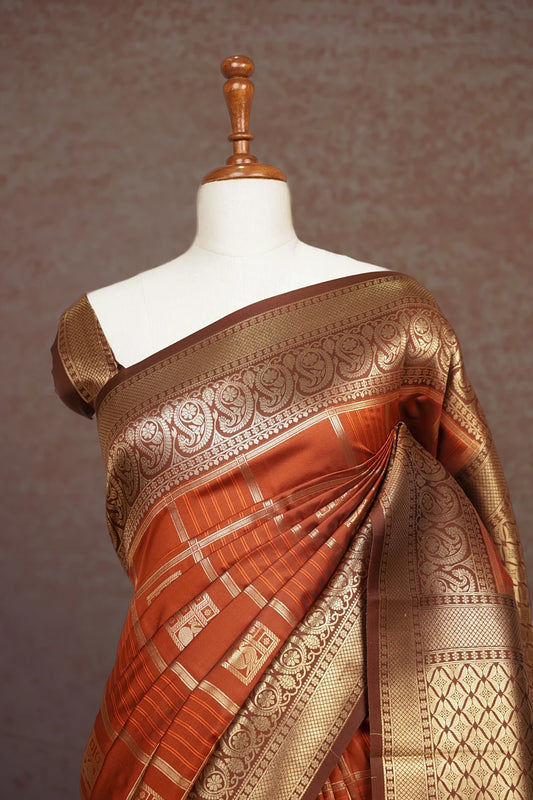 Rust Orange Semi Silk Saree - Seematti