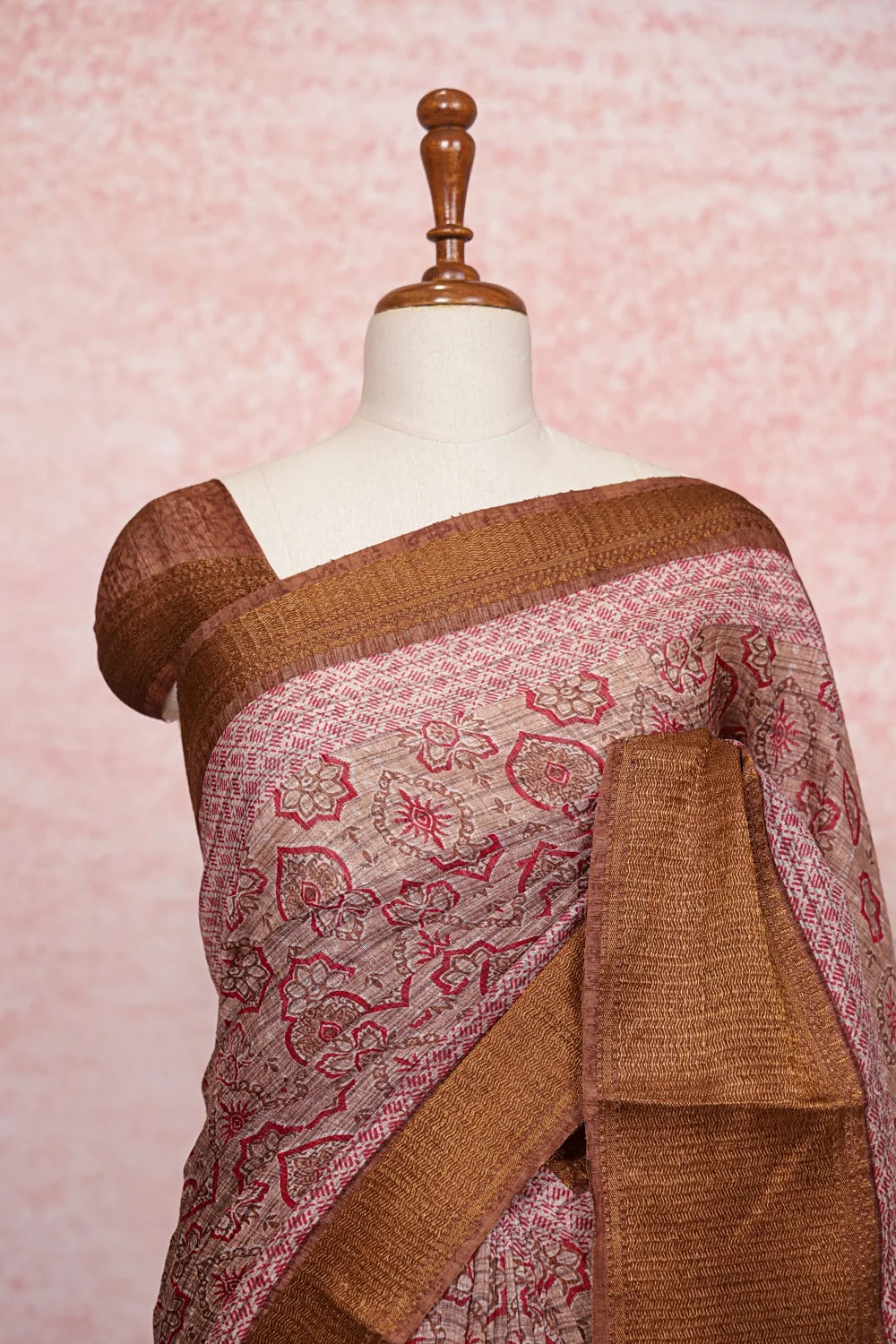 Salmon Peach Semi Jute Saree - Seematti