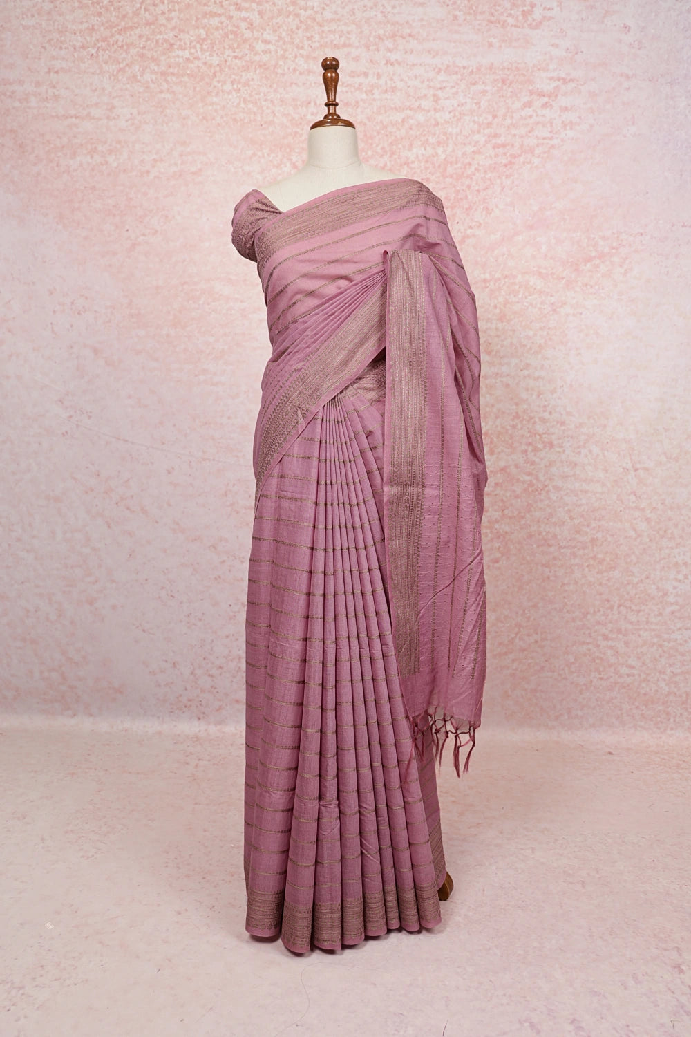 Salmon Pink Semi Tussar Saree - Seematti