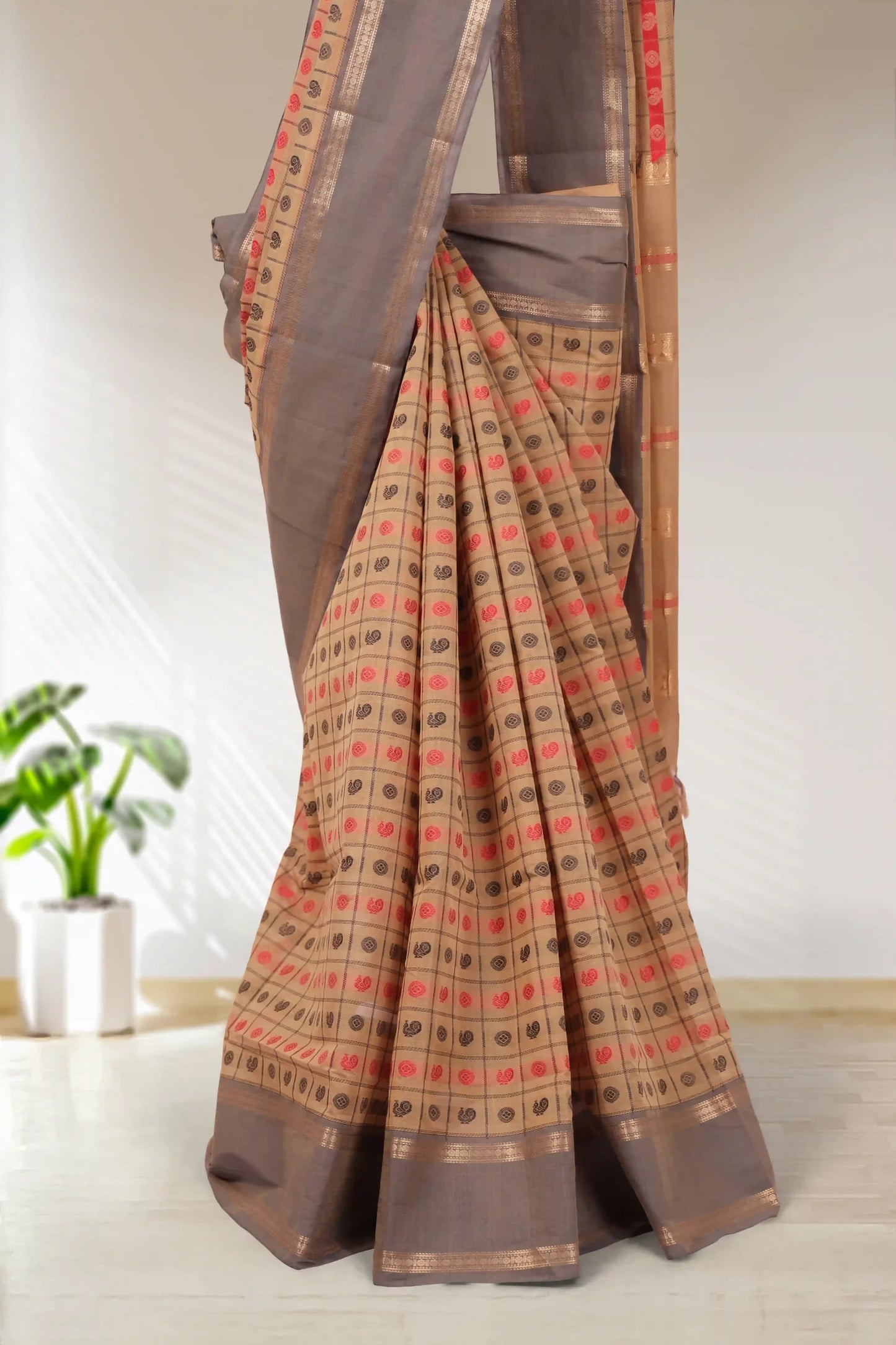 Sandal Handloom Cotton Saree