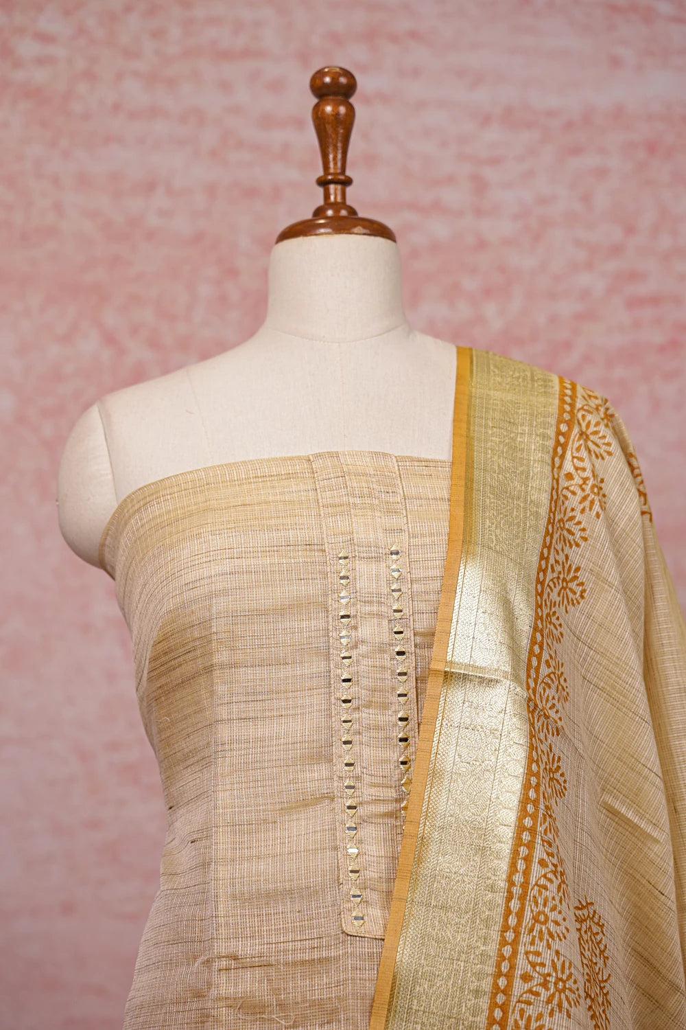 Sandal Net Kota Mirror Work Unstitched Churidhar Material - Seematti