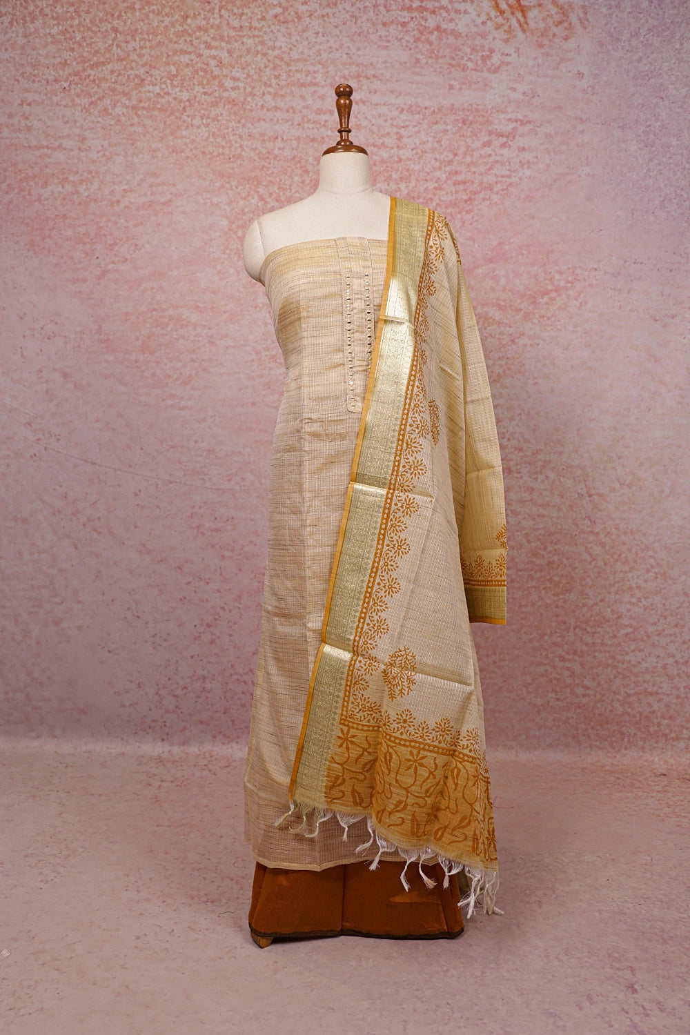 Sandal Net Kota Mirror Work Unstitched Churidhar Material - Seematti
