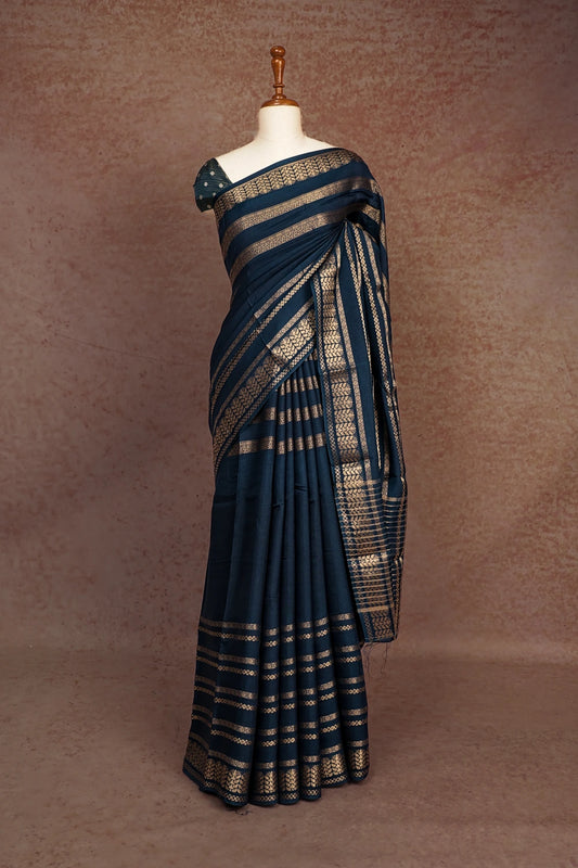 Saphire Blue Semi Banarasi Saree