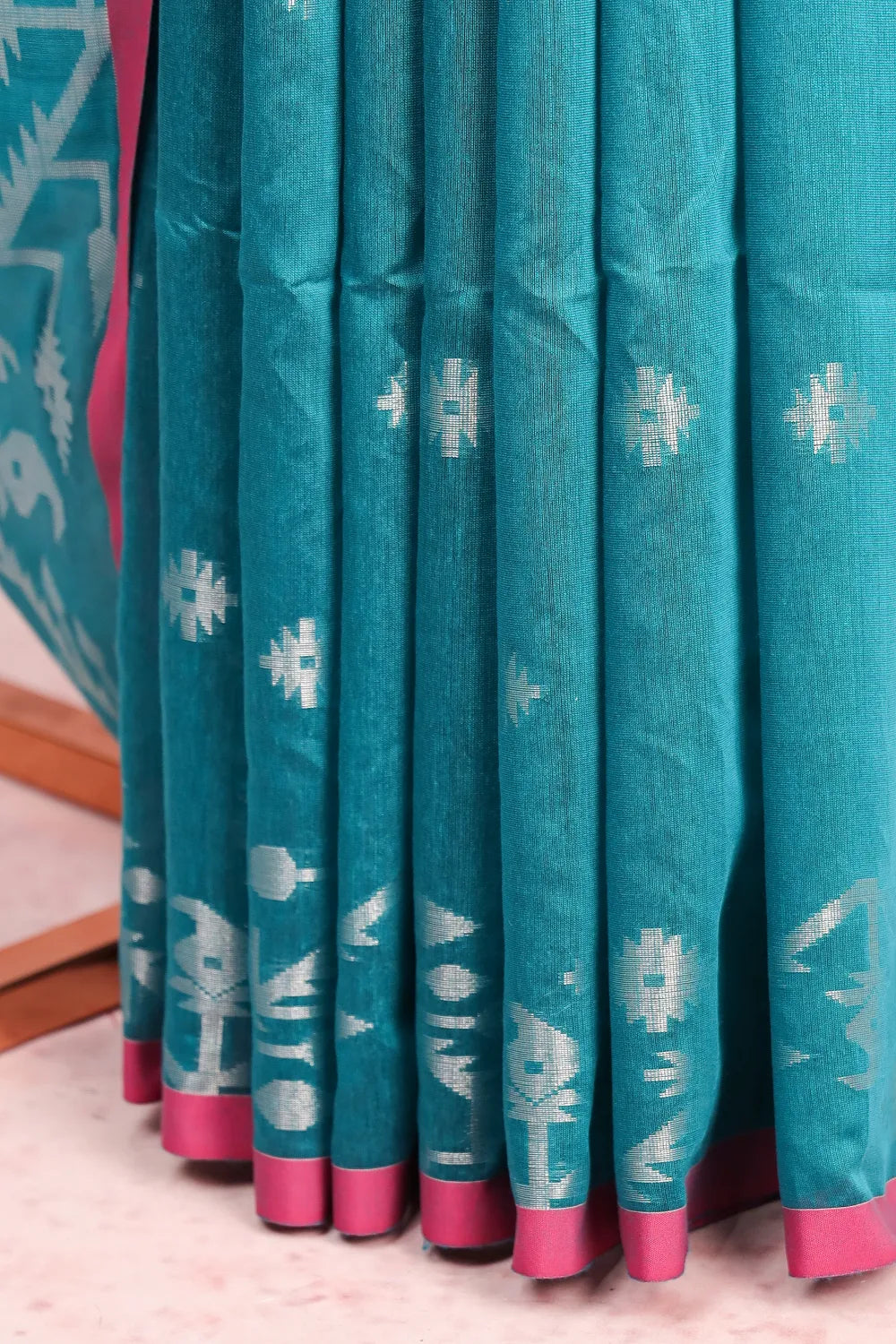 Sapphire Green Semi Chanderi Saree