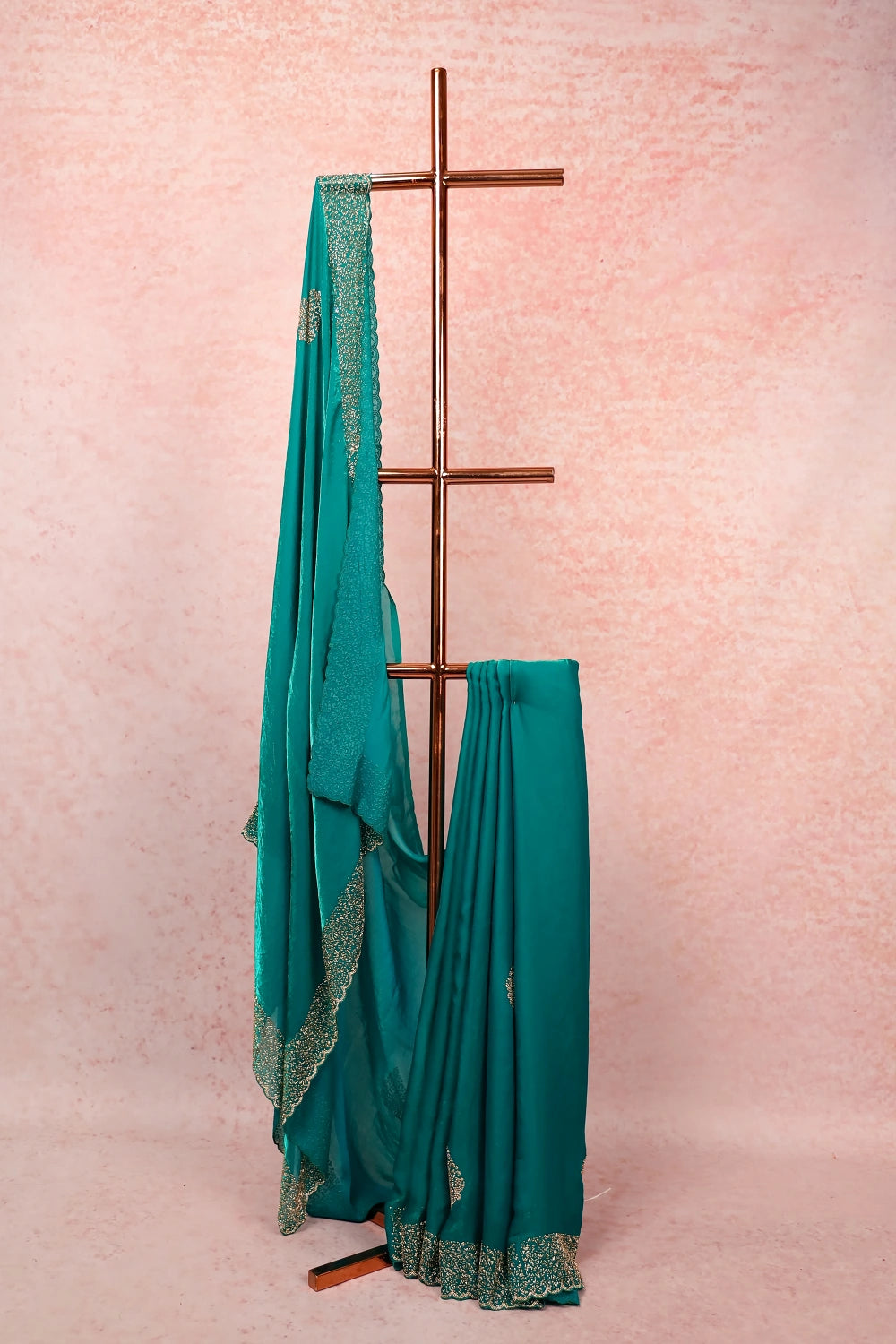 Sapphire Green Velvet Organza Saree