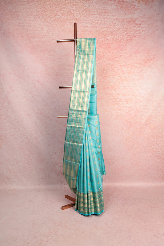 Sea Blue Kancheepuram Soft Silk Saree