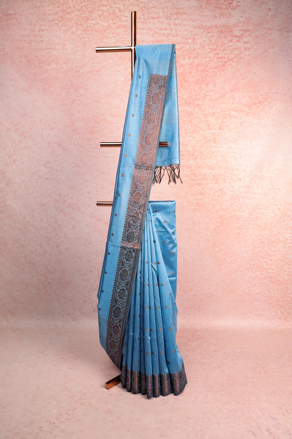 Sea Blue Semi Jute Saree