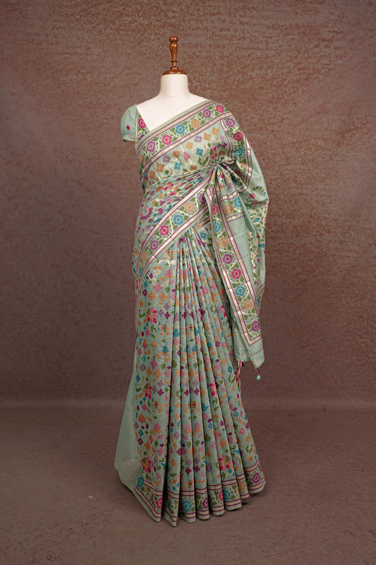Sea Green Cotton Silk Saree