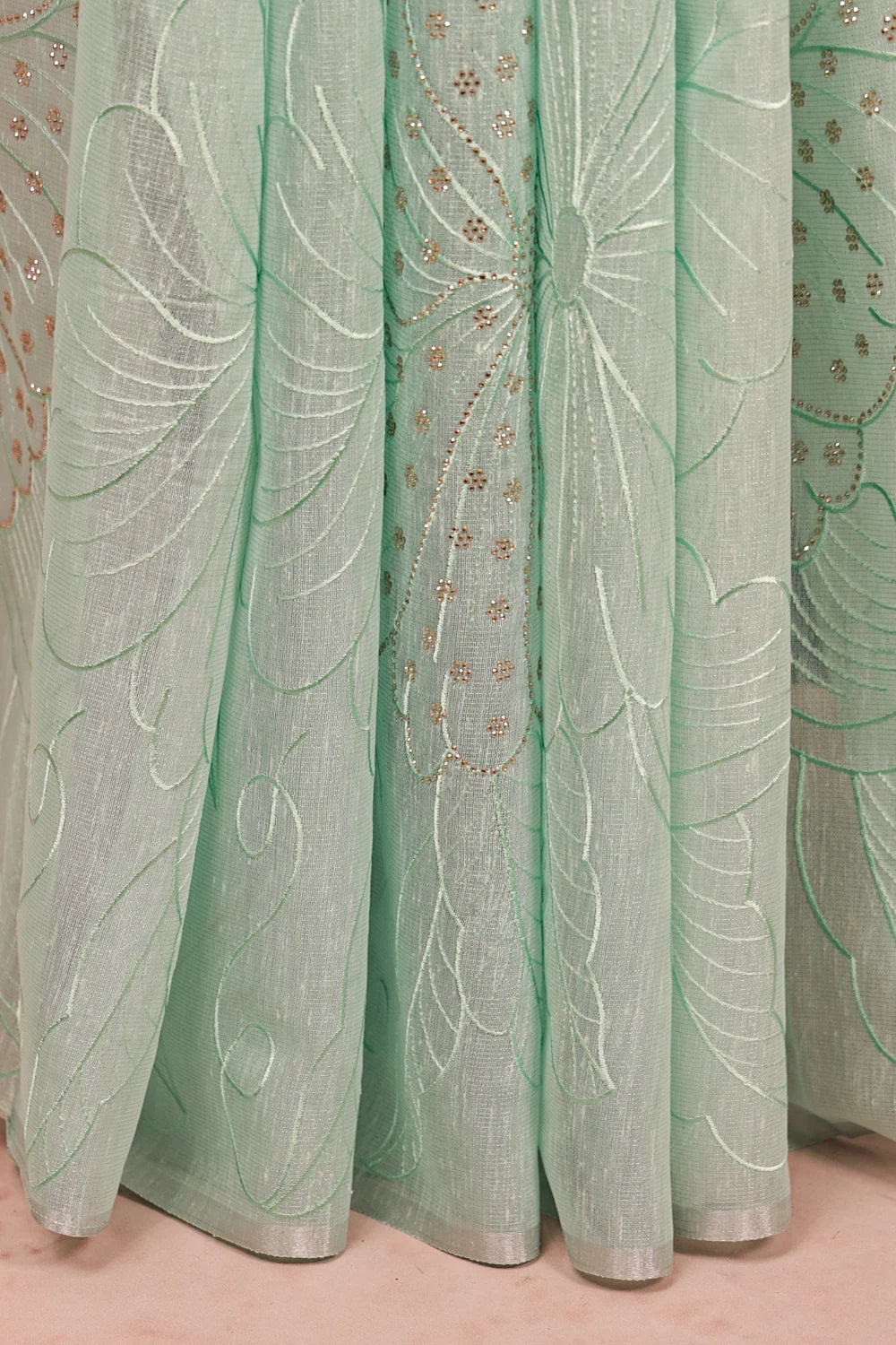 Sea Green Cotton Tissue Saree - Seematti