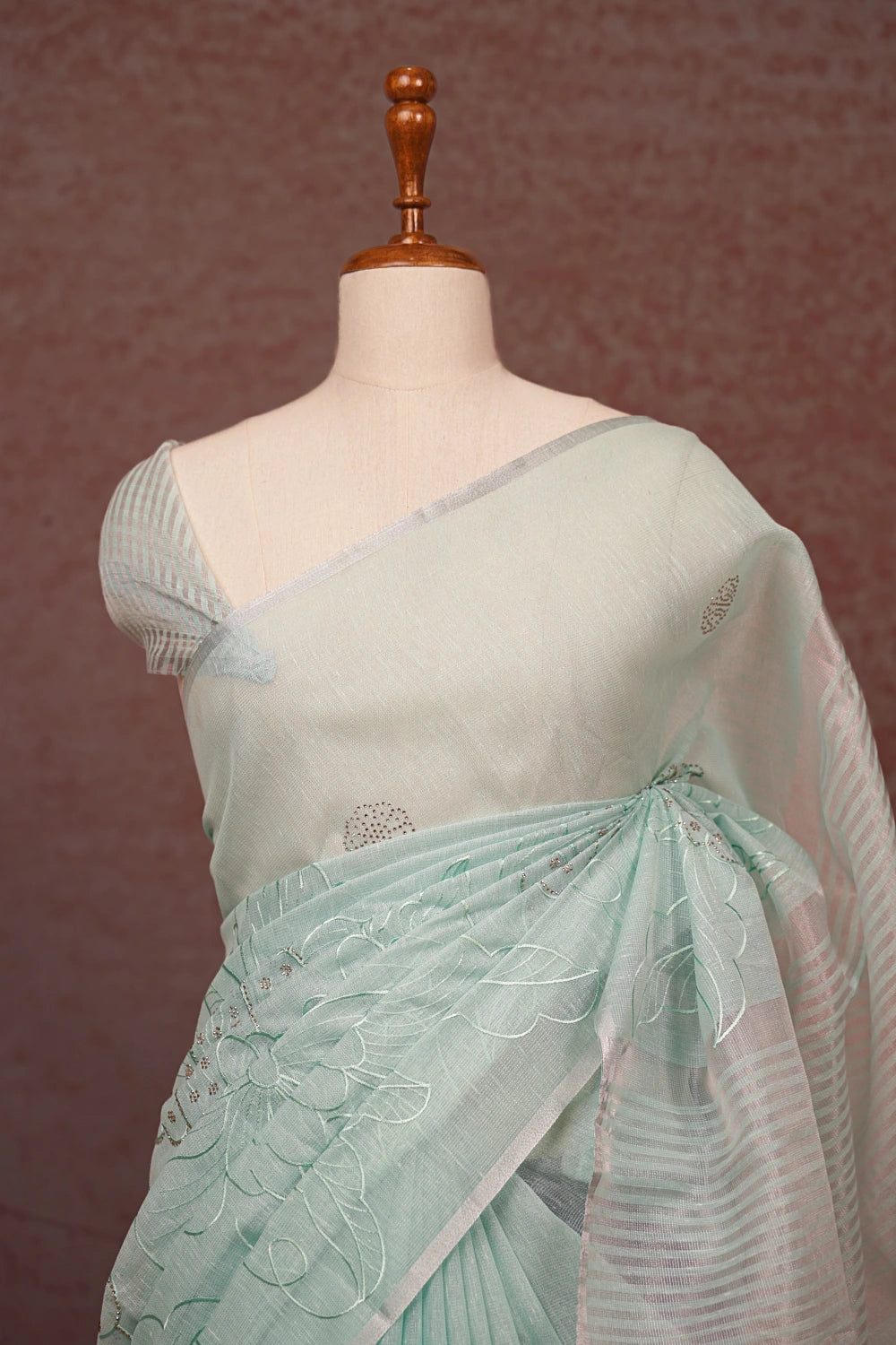 Sea Green Cotton Tissue Saree - Seematti