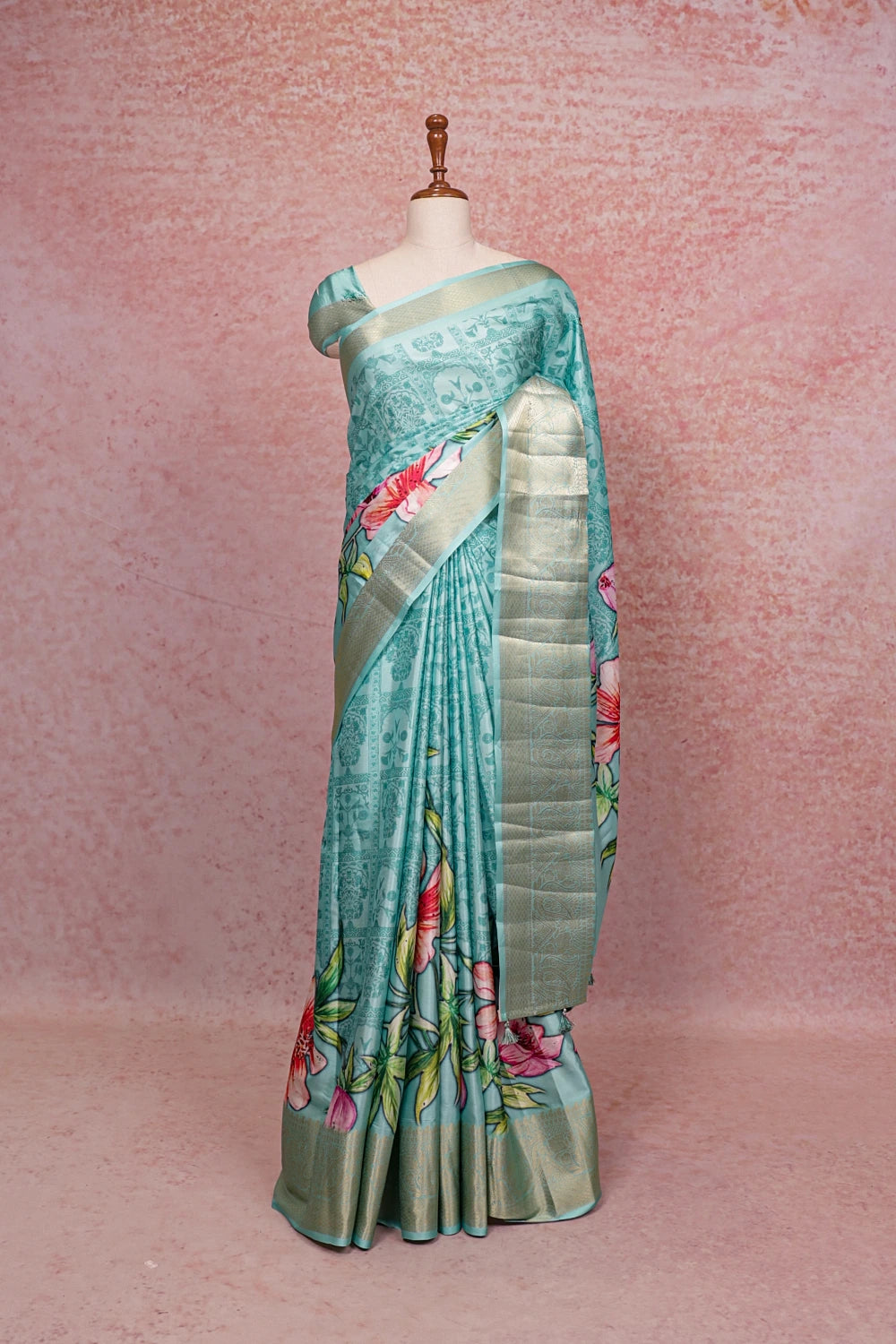 Sea Green Satin  Banarasi Saree - Seematti