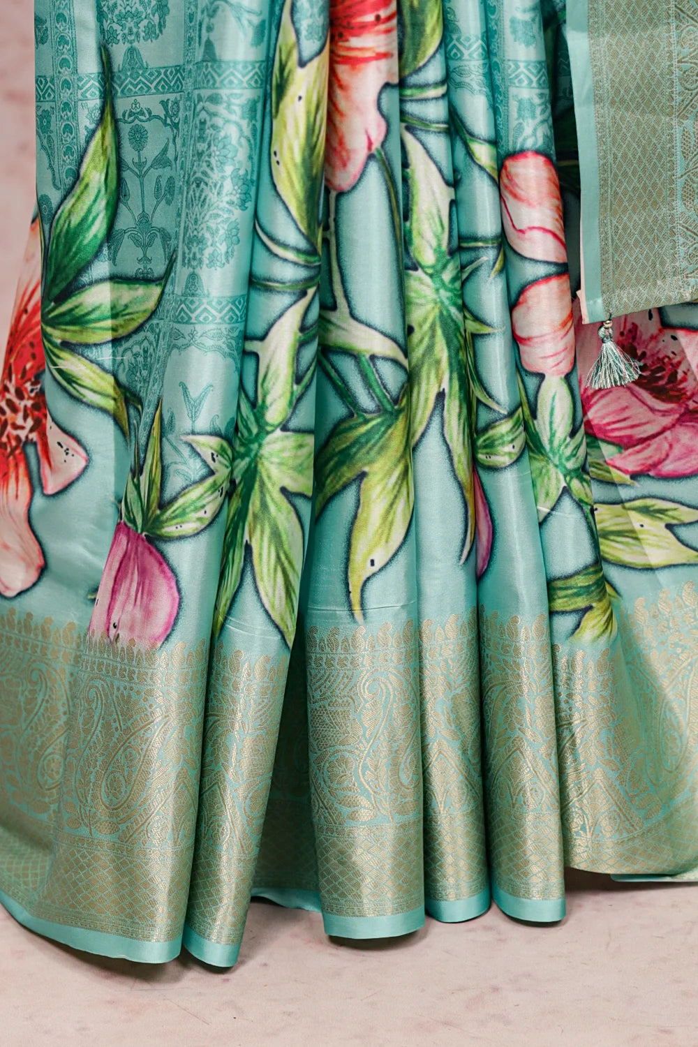 Sea Green Satin  Banarasi Saree - Seematti