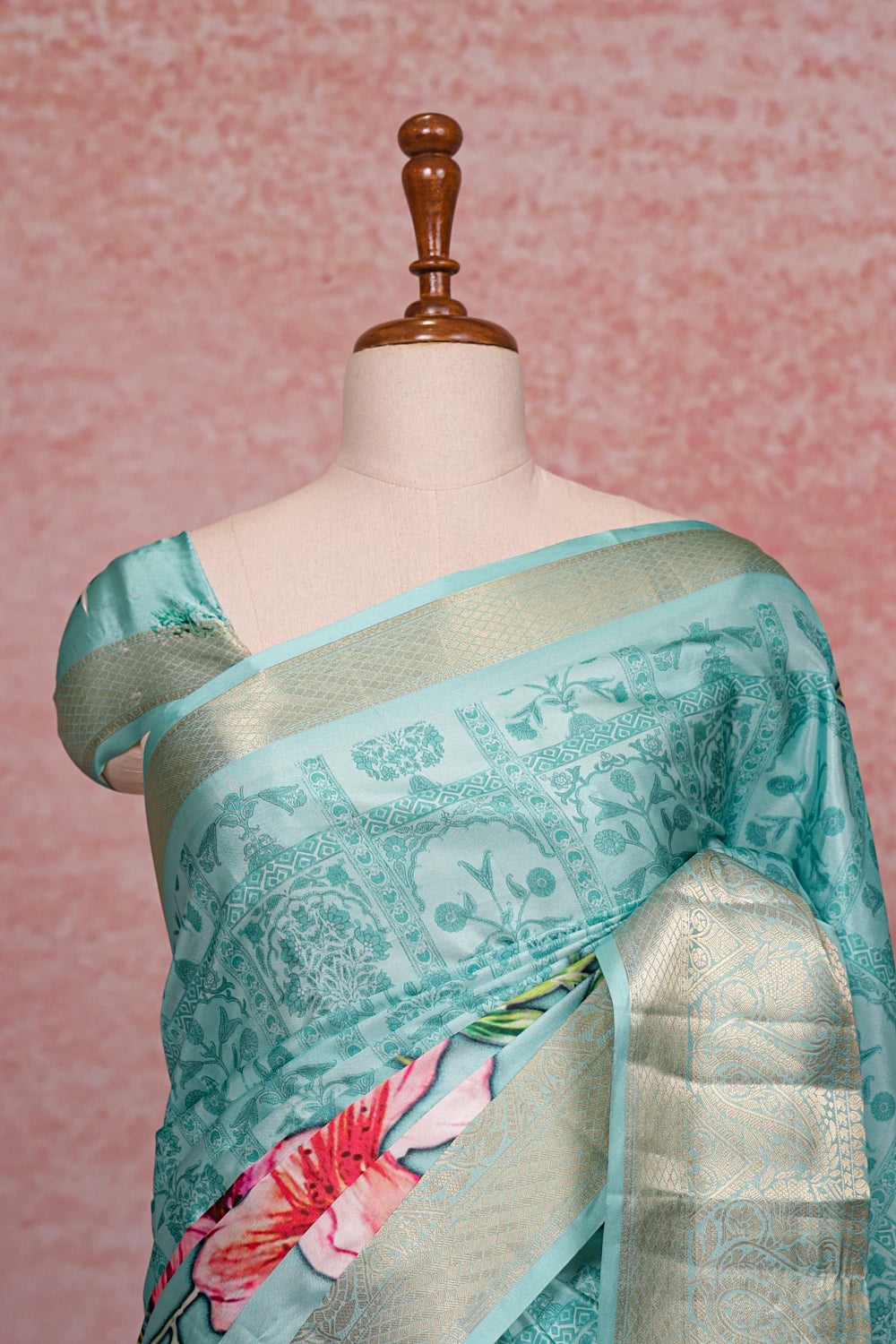 Sea Green Satin  Banarasi Saree - Seematti