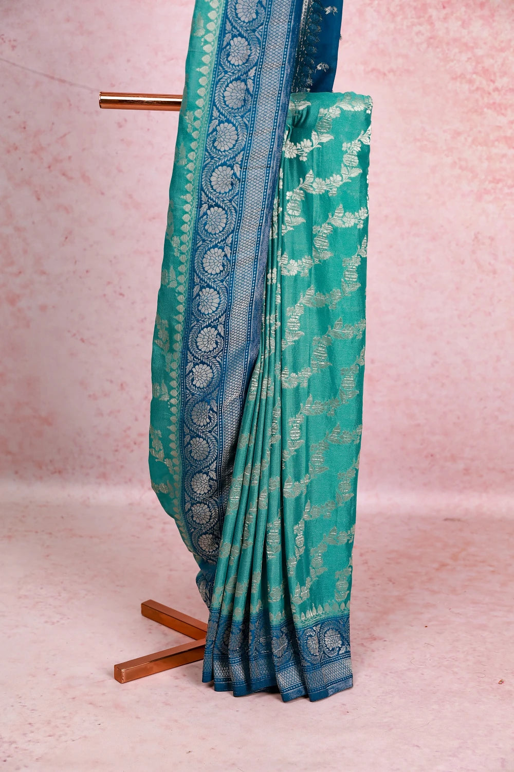 Sea Green Semi Banarasi Saree