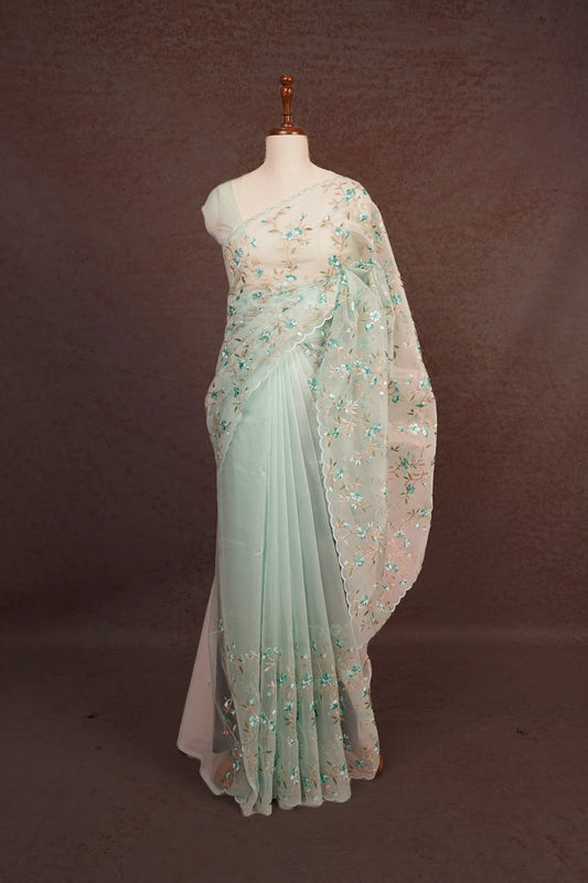 Sea Green Semi Organza Saree