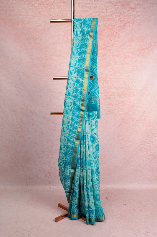 Sky Blue Chanderi Silk Saree