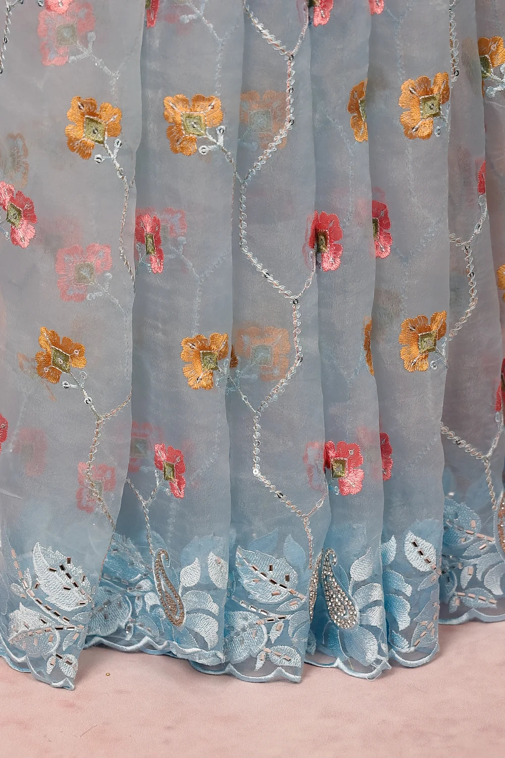 Sky Blue Semi Organza Saree