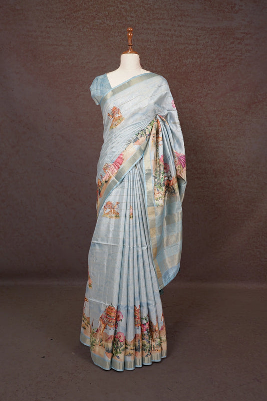 Sky Blue Semi Silk Saree - Seematti