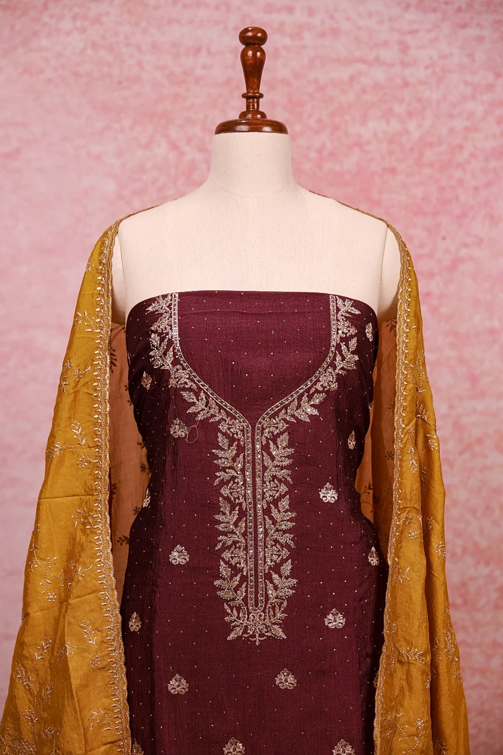 Sparkling Grape Vichithra Silk Thread And Stone Work Unstitched Churidhar Material