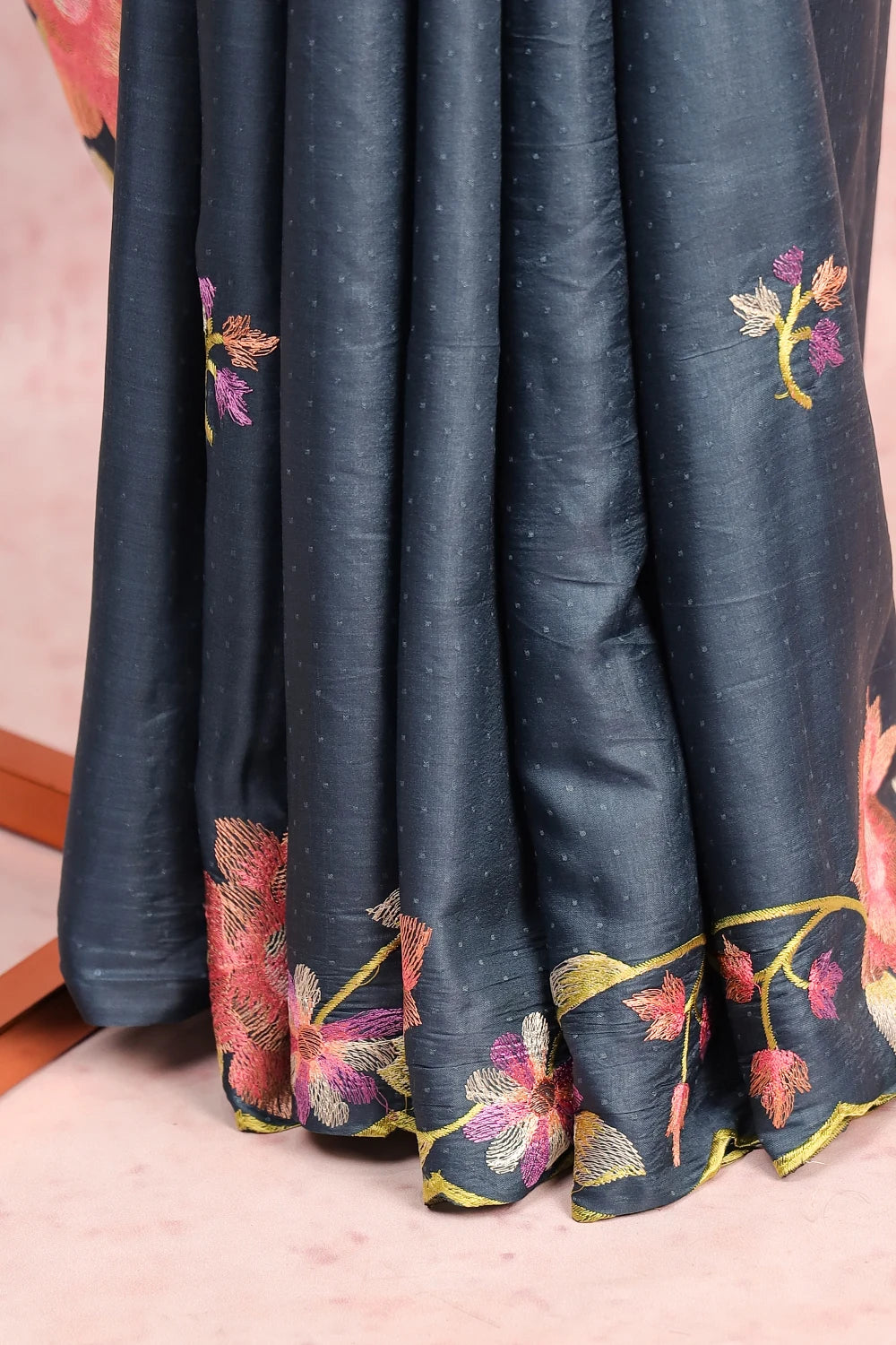 Steel Blue Semi Tussar Saree
