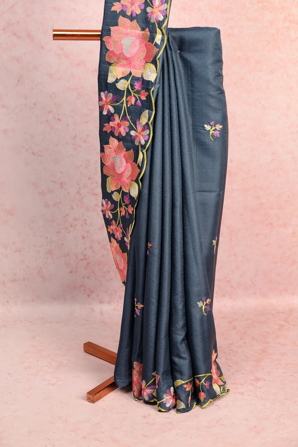 Steel Blue Semi Tussar Saree