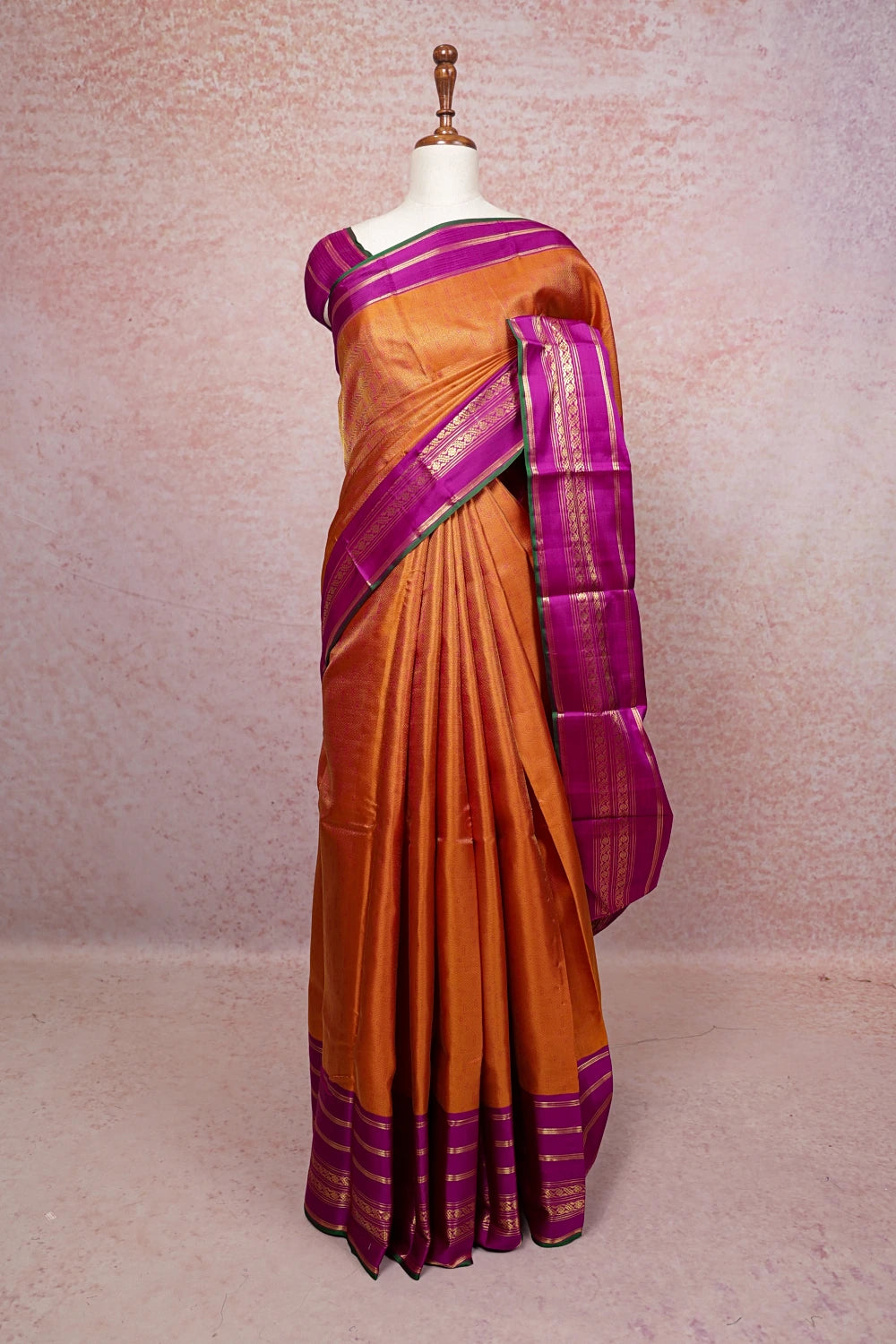 Sunset Orange Color Kancheepuram Silk Saree - Seematti