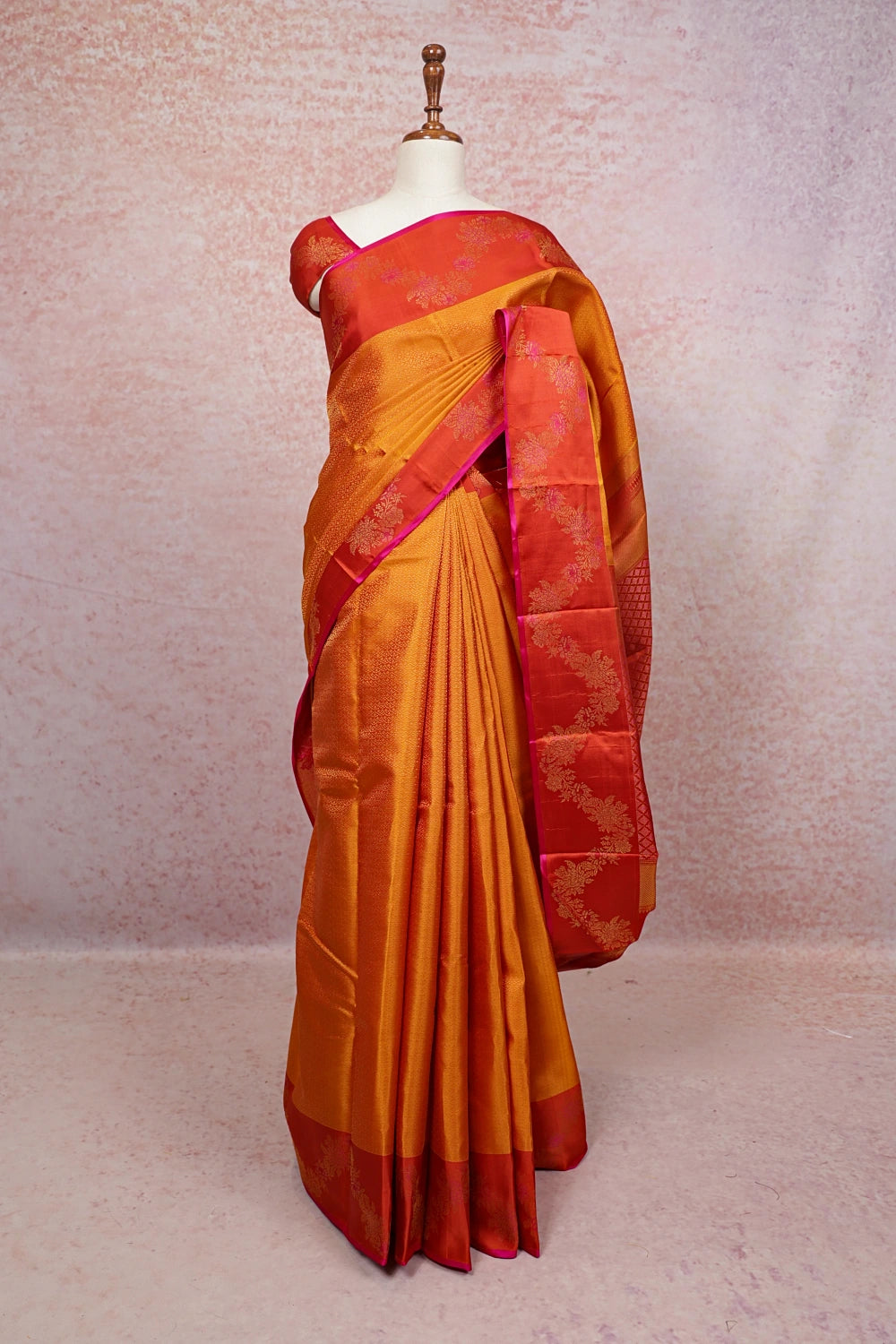 Sunset Orange Color Kancheepuram Silk Saree - Seematti