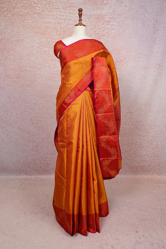 Sunset Orange Color Kancheepuram Silk Saree - Seematti