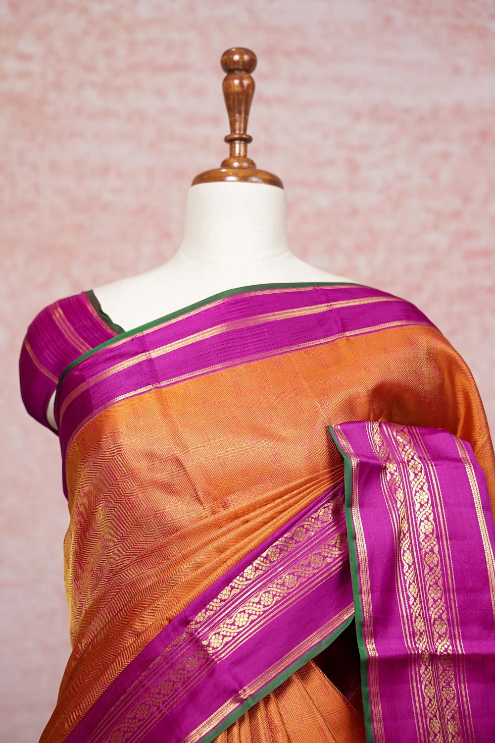 Sunset Orange Color Kancheepuram Silk Saree - Seematti