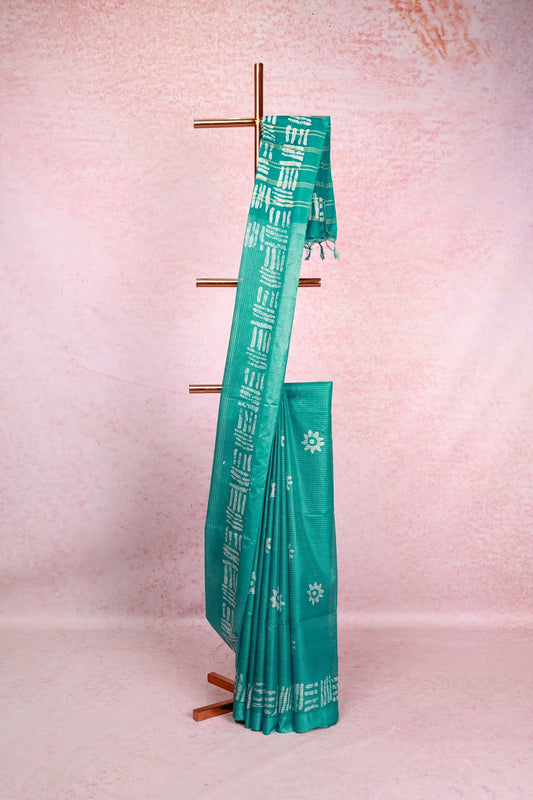 Teal Blue Cotton Kota Saree - Seematti