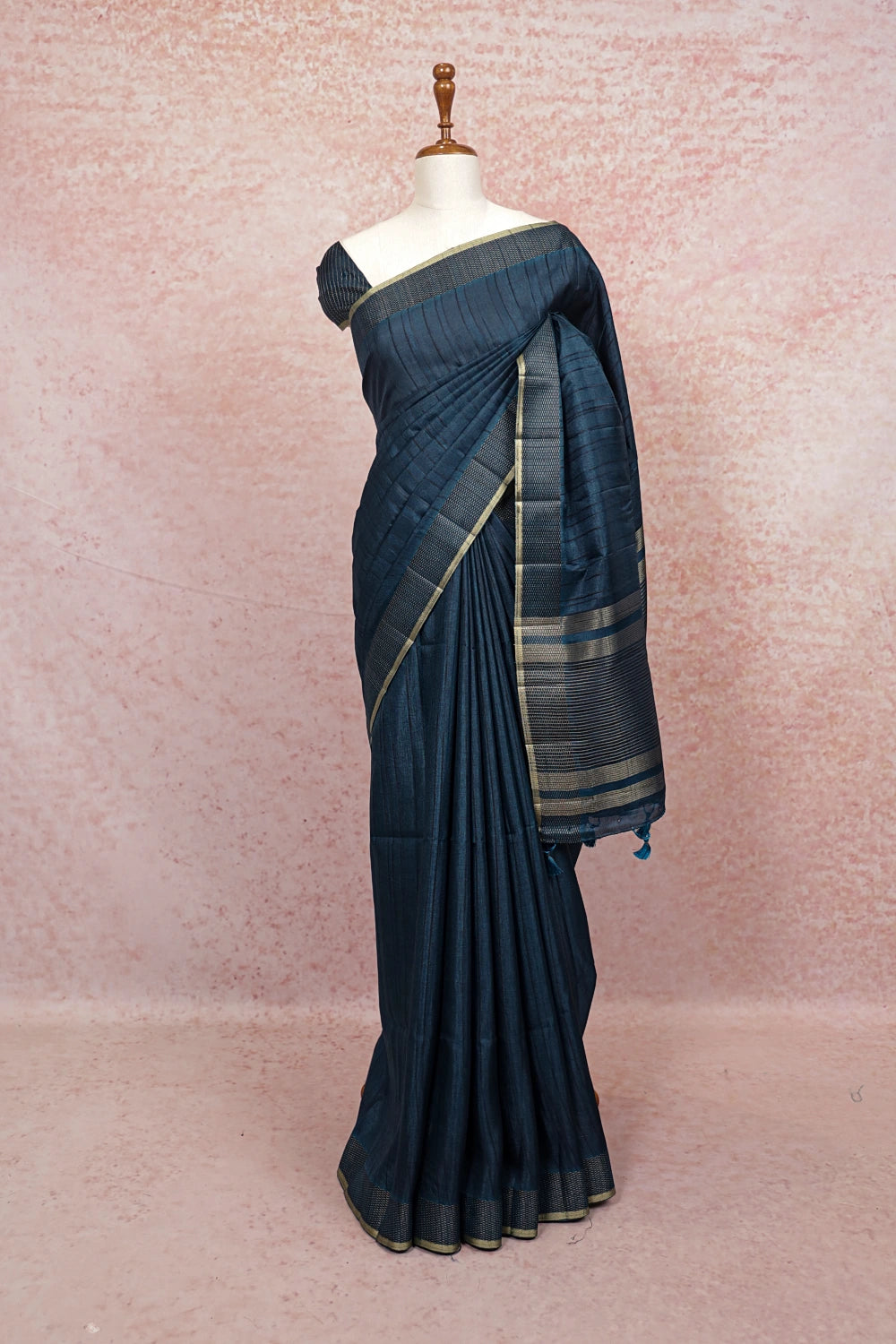 Teal Blue Semi Tussar Saree - Seematti